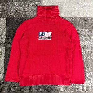 Vintage Polo Ralph Lauren Red Sequin American Flag Turtleneck Sweater Womens S